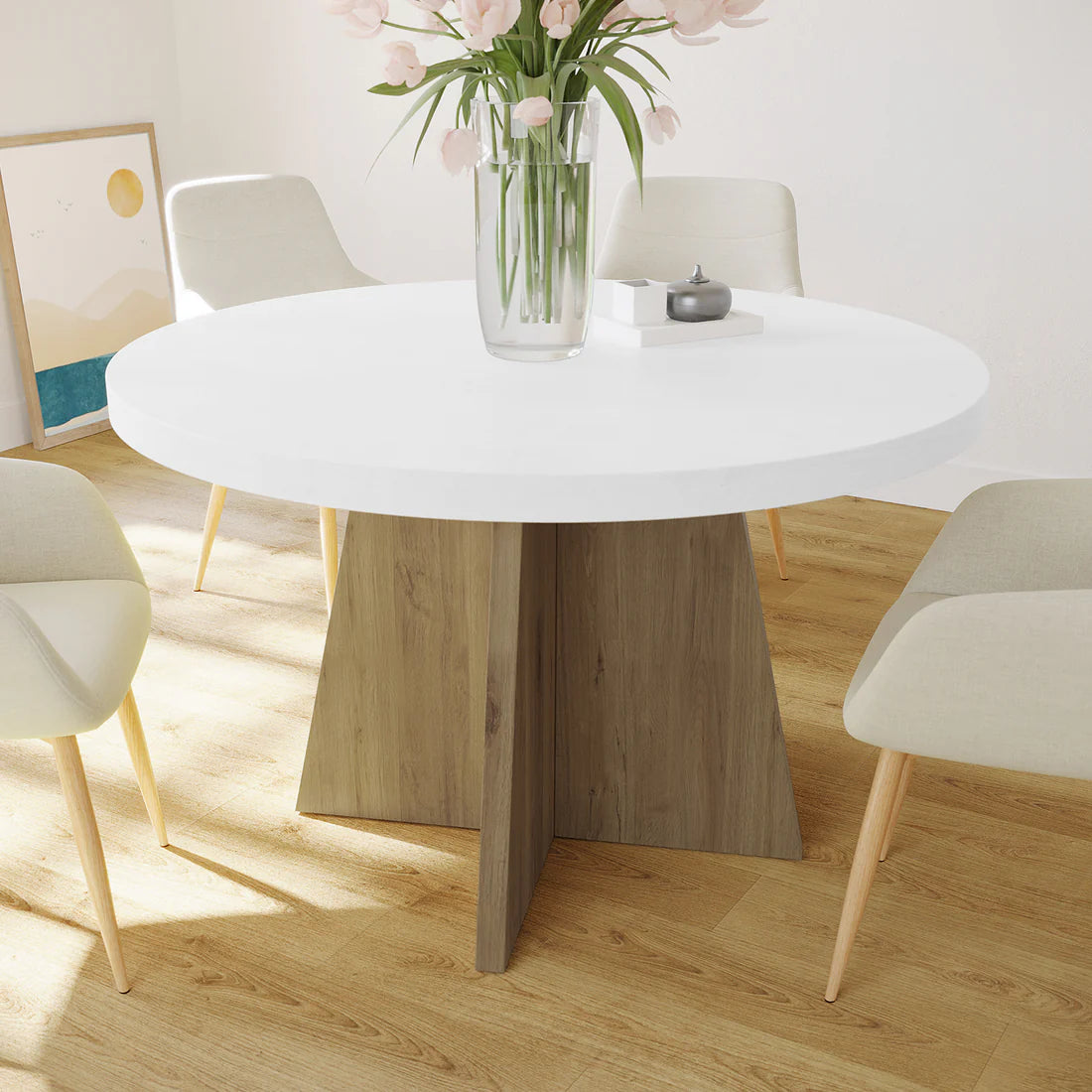 120cm white round dining table Australia