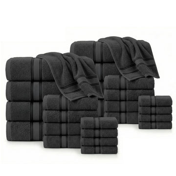 24 Piece 100% Cotton Towel Set 550GSM - Black
