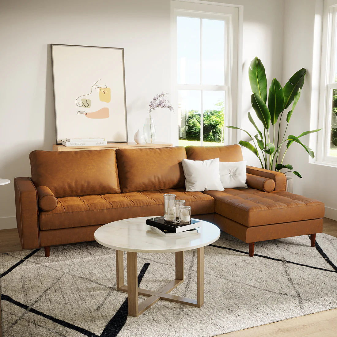 3 seater PU leather sofa with chaise Australia
