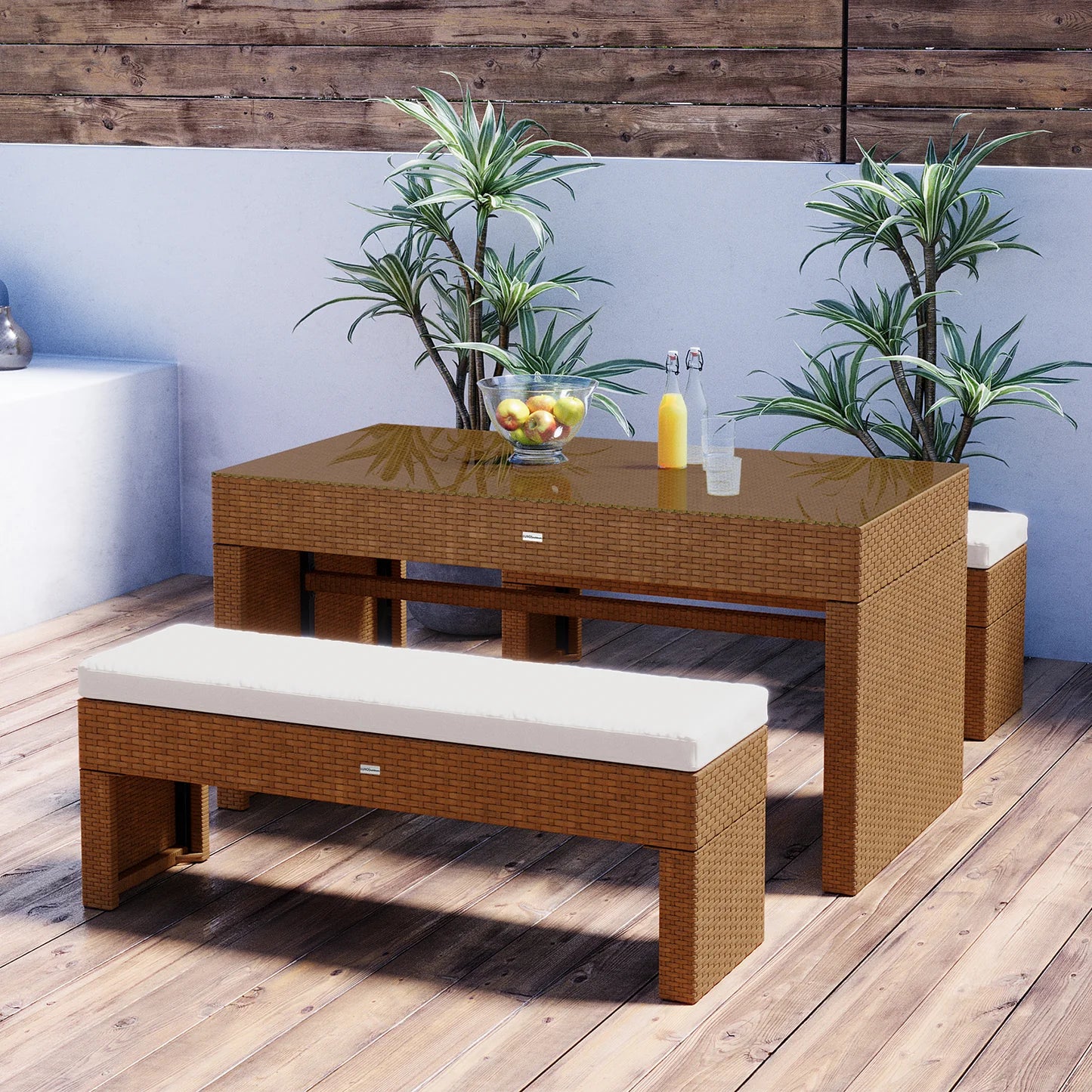 4 seater outdoor dining bench set black cream patio table