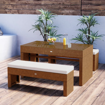 4 seater outdoor dining bench set black cream patio table