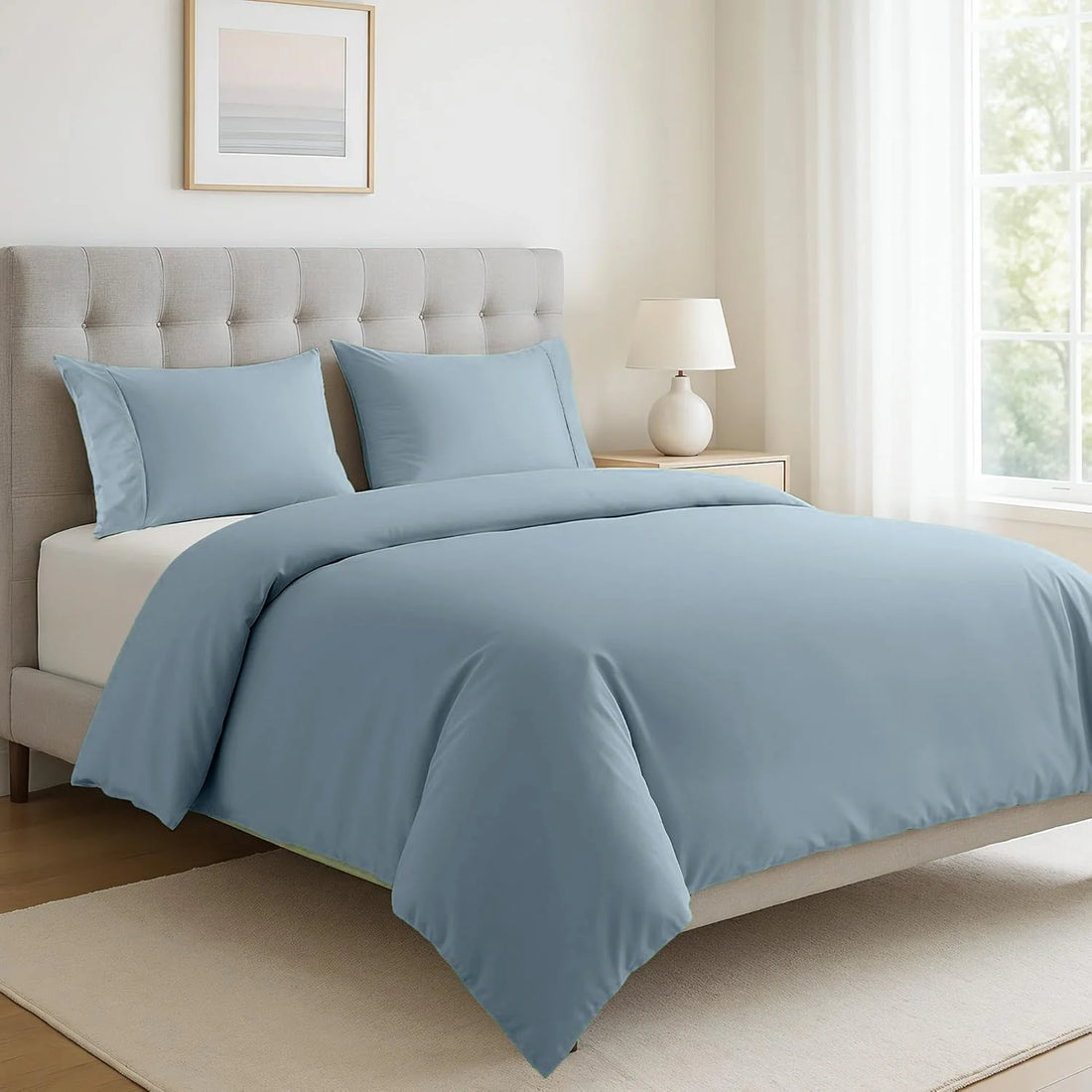 100% Organic Washed Cotton Quilt Cover Set - French Blue