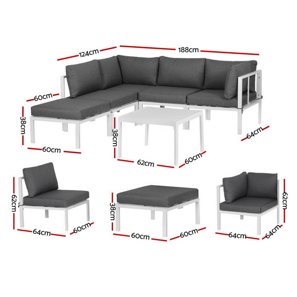 Gardeon 6PCS Outdoor Sofa Set Aluminium Frame & Cushions