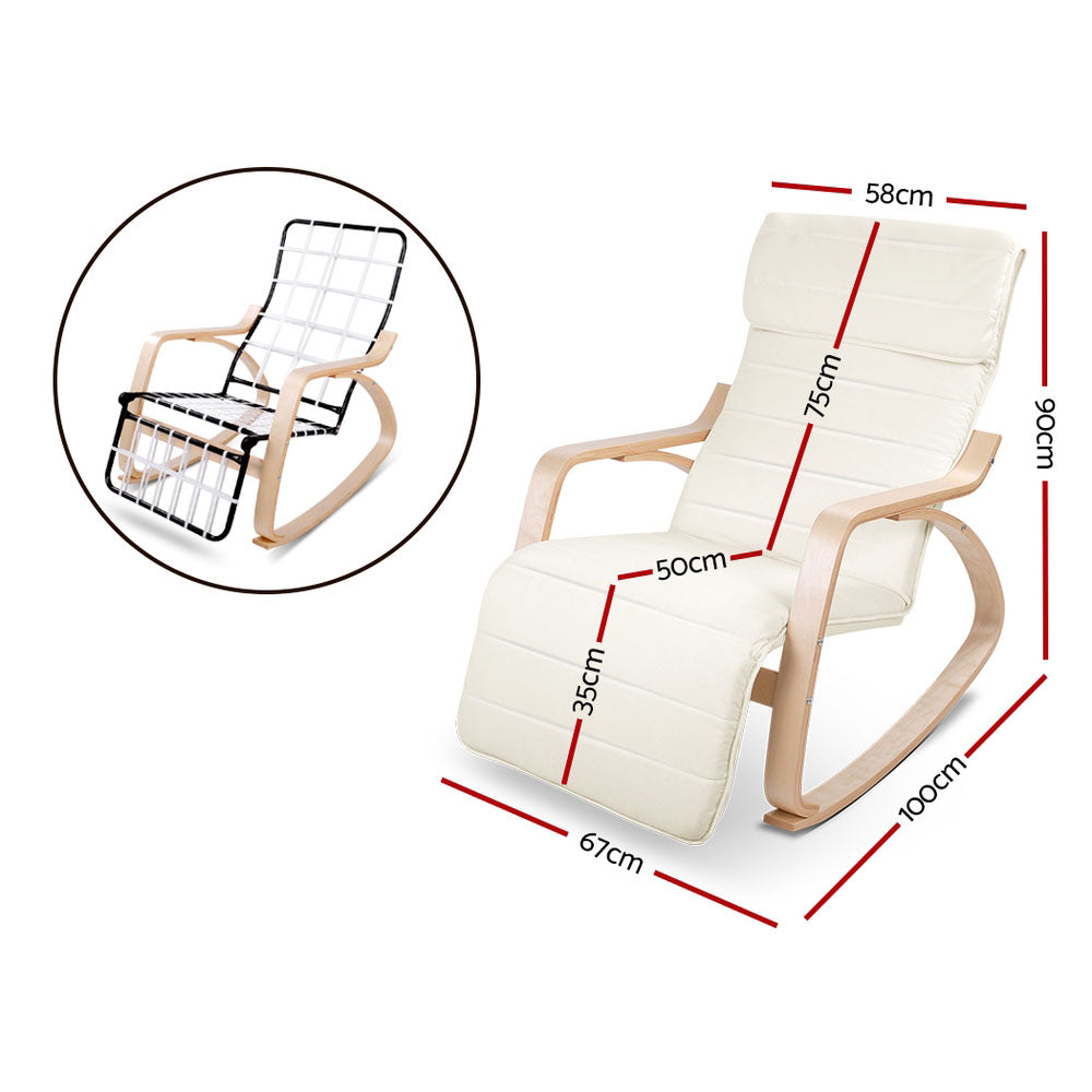 Artiss Beige Cotton Rocking Armchair with Footrest