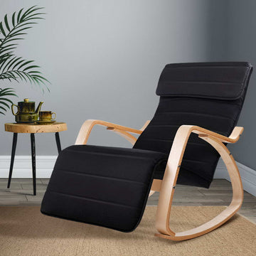Artiss Black Cotton Rocking Armchair with Footrest
