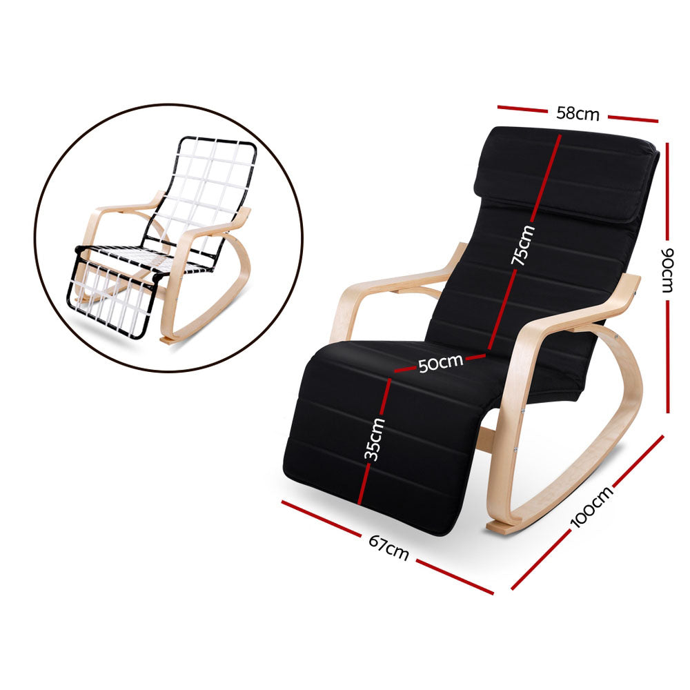 Artiss Black Cotton Rocking Armchair with Footrest