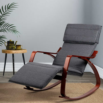 Artiss Charcoal Rocking Armchair with Footrest