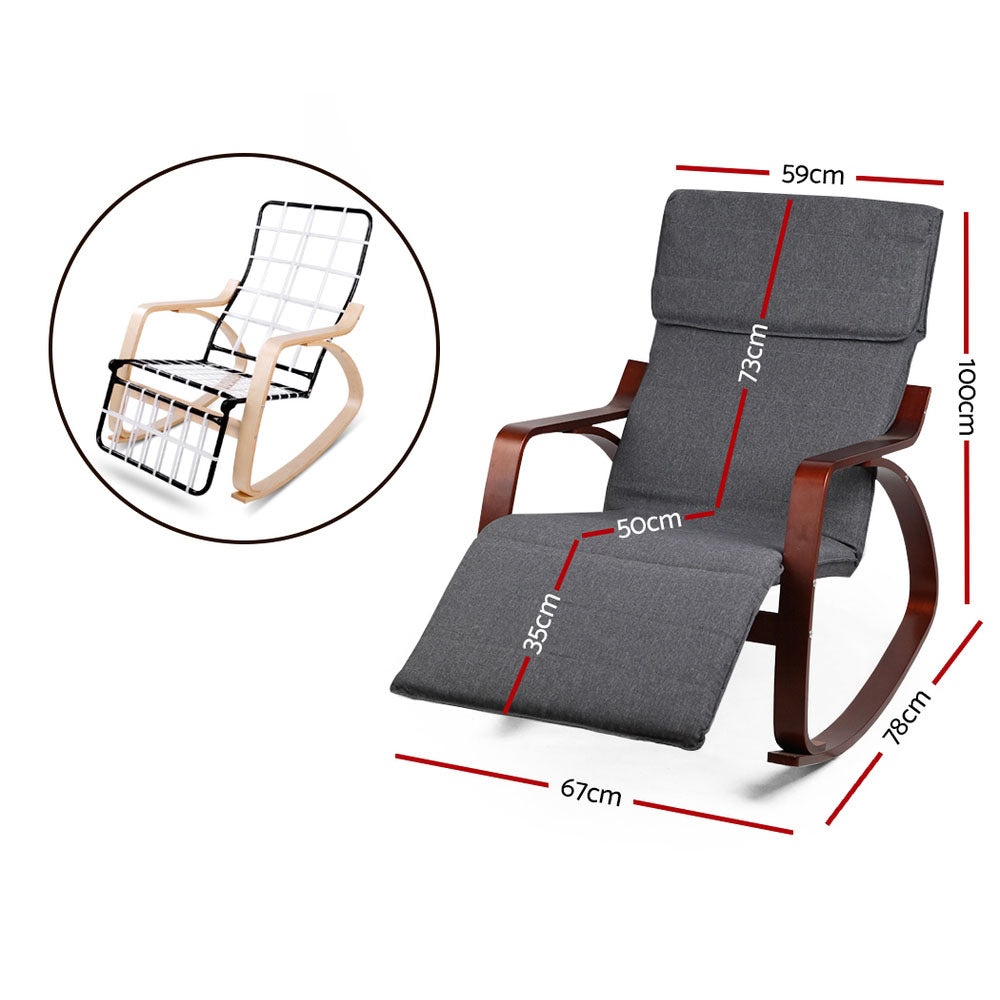 Artiss Charcoal Rocking Armchair with Footrest
