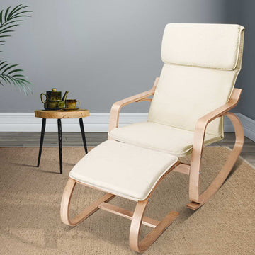 Artiss Beige Bentwood Rocking Armchair Set