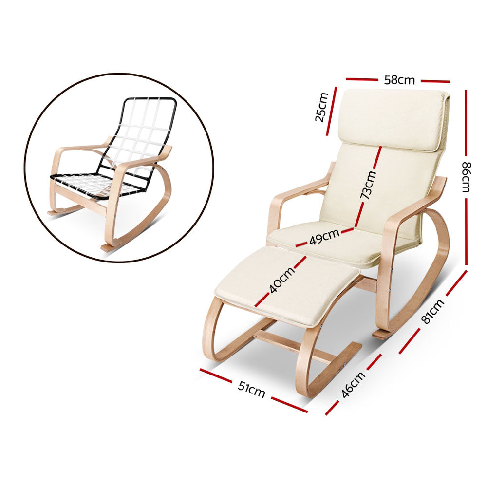 Artiss Beige Bentwood Rocking Armchair Set