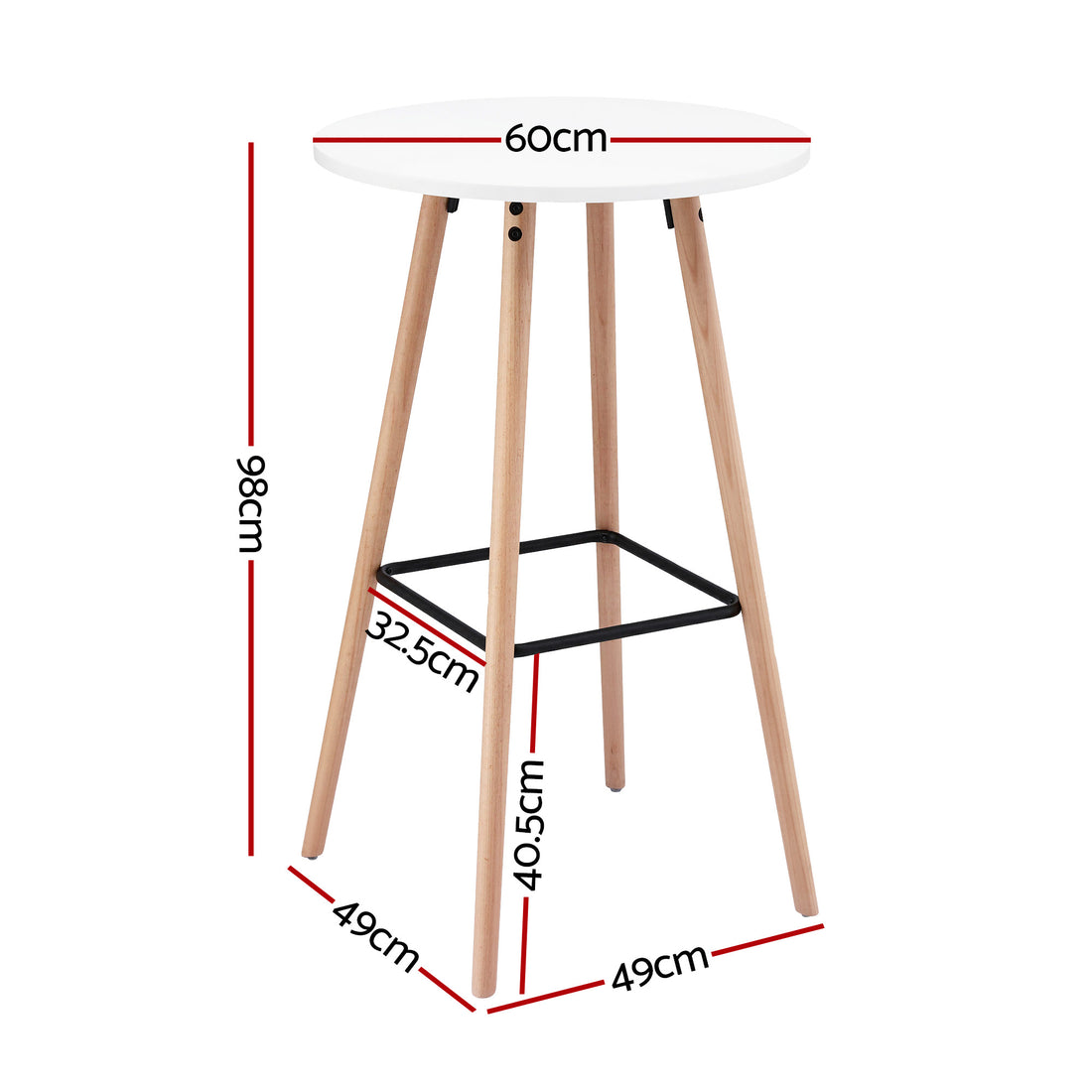 Artiss Round Bar Table 98cm – White MDF & Beechwood Frame