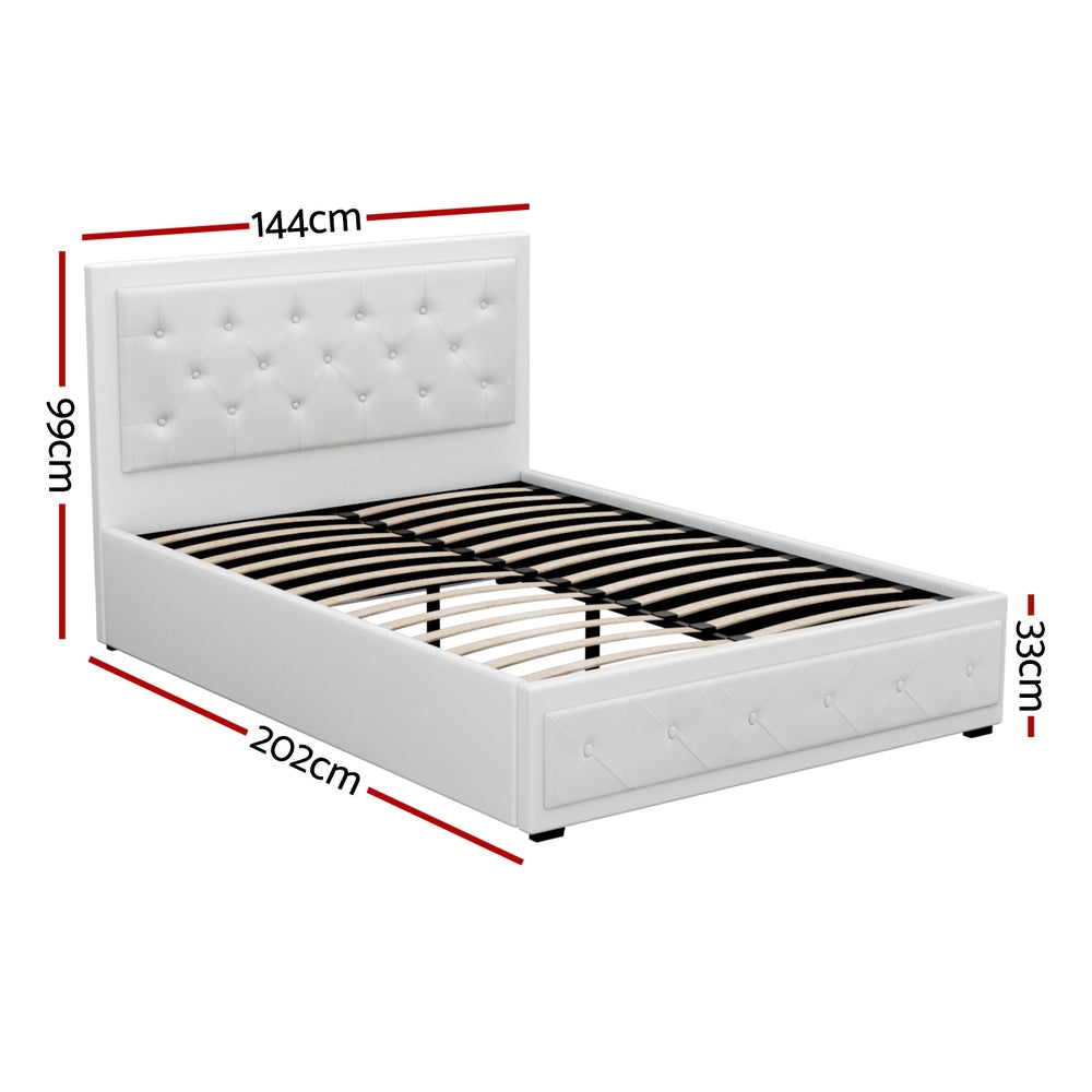 Artiss Tiyo Gas Lift Double Bed Frame – White