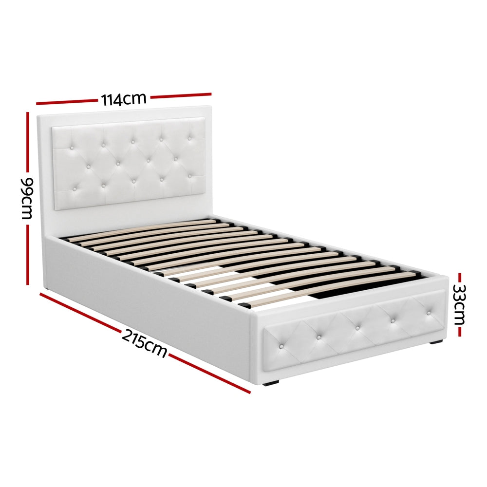 Artiss TIYO King Single Bed Frame – Gas Lift White