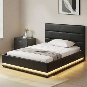 Artiss LUMI King Single Bed Frame – LED Gas Lift Black