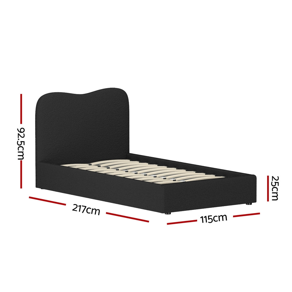 Artiss DARA King Single Bed Frame – Boucle Black Fabric