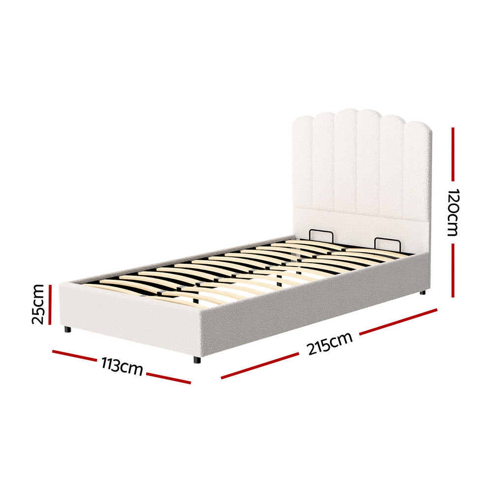 Artiss FION King Single Bed Frame – Boucle Beige Fabric