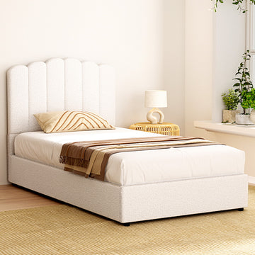 Artiss FION King Single Bed Frame – Boucle Beige Fabric