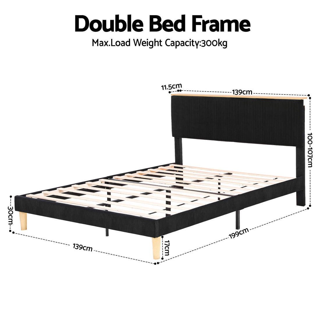 Artiss Royce Double Bed Frame – Black Velvet
