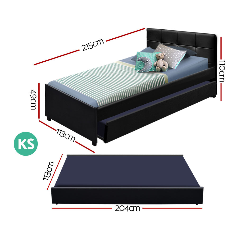 Artiss FRIPP King Single Trundle Bed Frame – Black