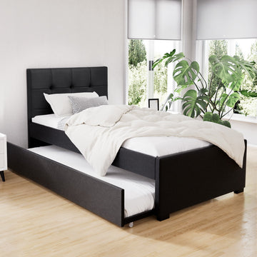 Artiss FRIPP King Single Trundle Bed Frame – Black
