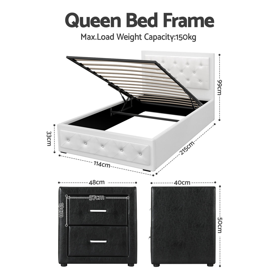 Artiss Gas Lift Bed & Bedside Table Set – King Single