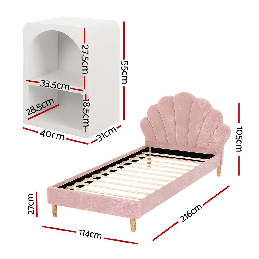 Artiss ROSY King Single Bed & Bedside Table Set