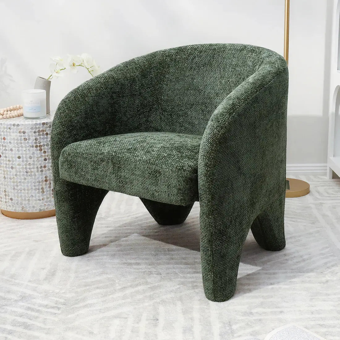 Marlona linen accent chair Australia curved chenille design