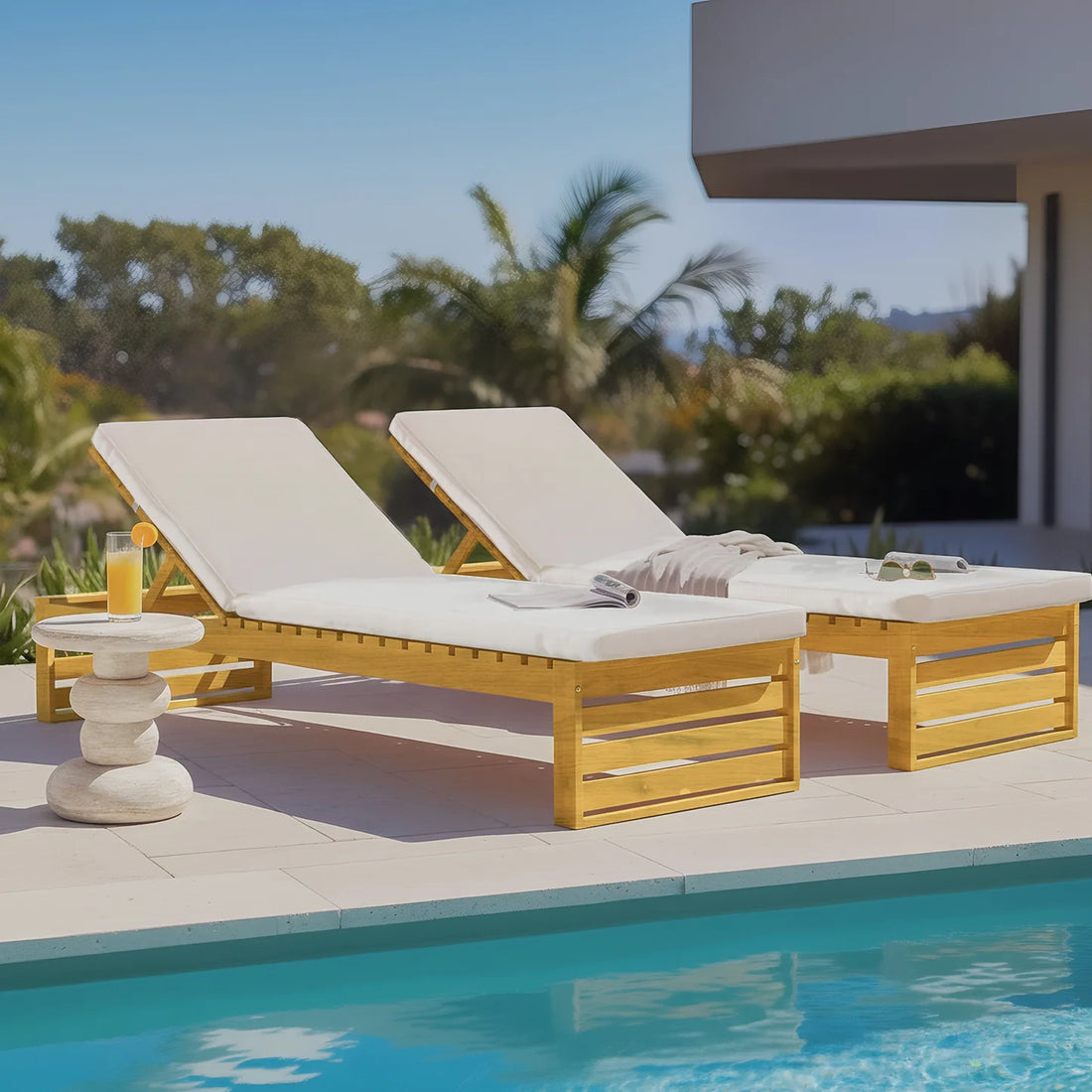 Beyond Living outdoor hardwood sun lounger set with cream cushions