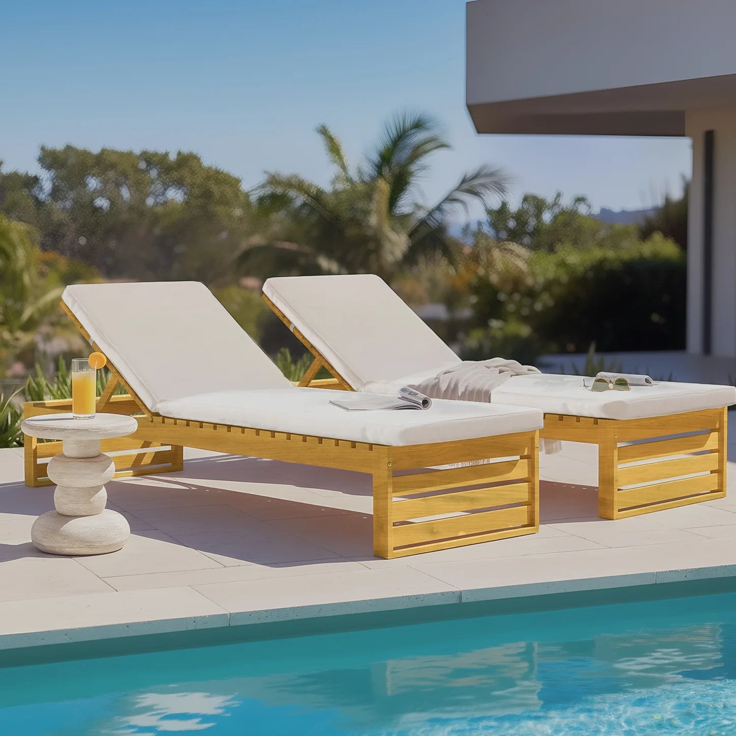 Beyond Living outdoor hardwood sun lounger set with cream cushions