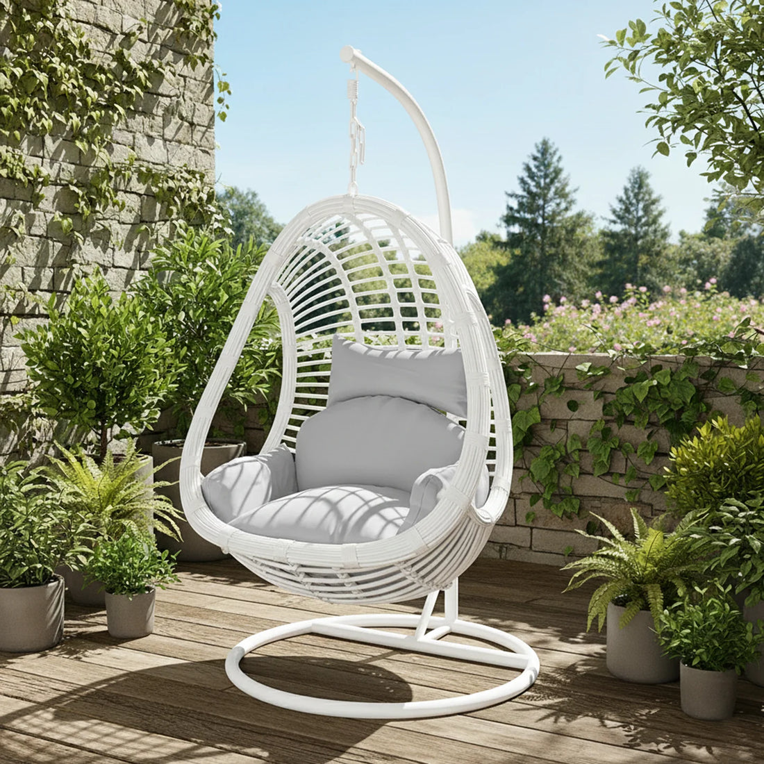 Beyond Living rattan hanging egg chair for patio lounge