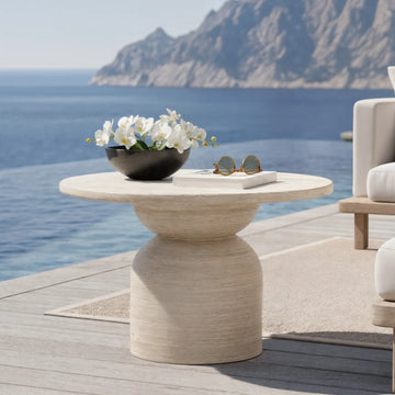 Beyond Living round outdoor concrete dining table beige finish