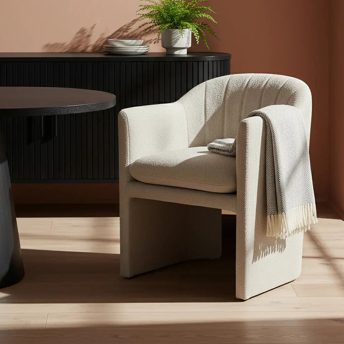 Bouclé curved accent armchair Australia