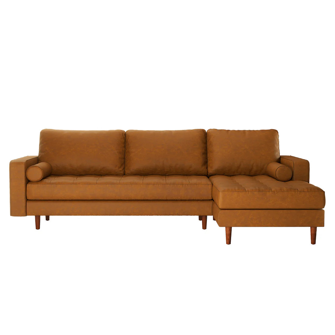 Claude tan brown leather look chaise sofa Beyond Living