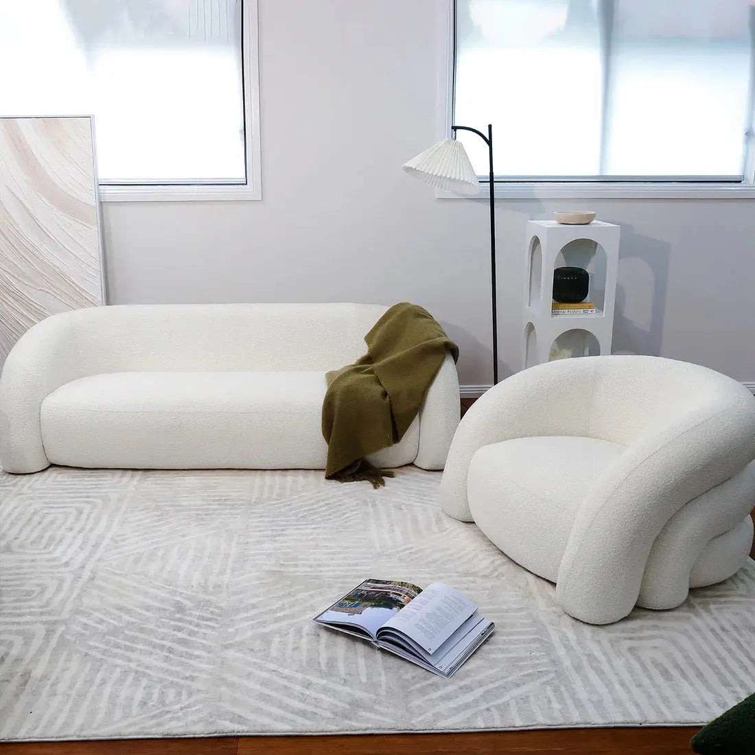 Contemporary sculptural lounge white fabric