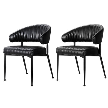 Artiss 2x Leather Hollow Arm Dining Chairs Black