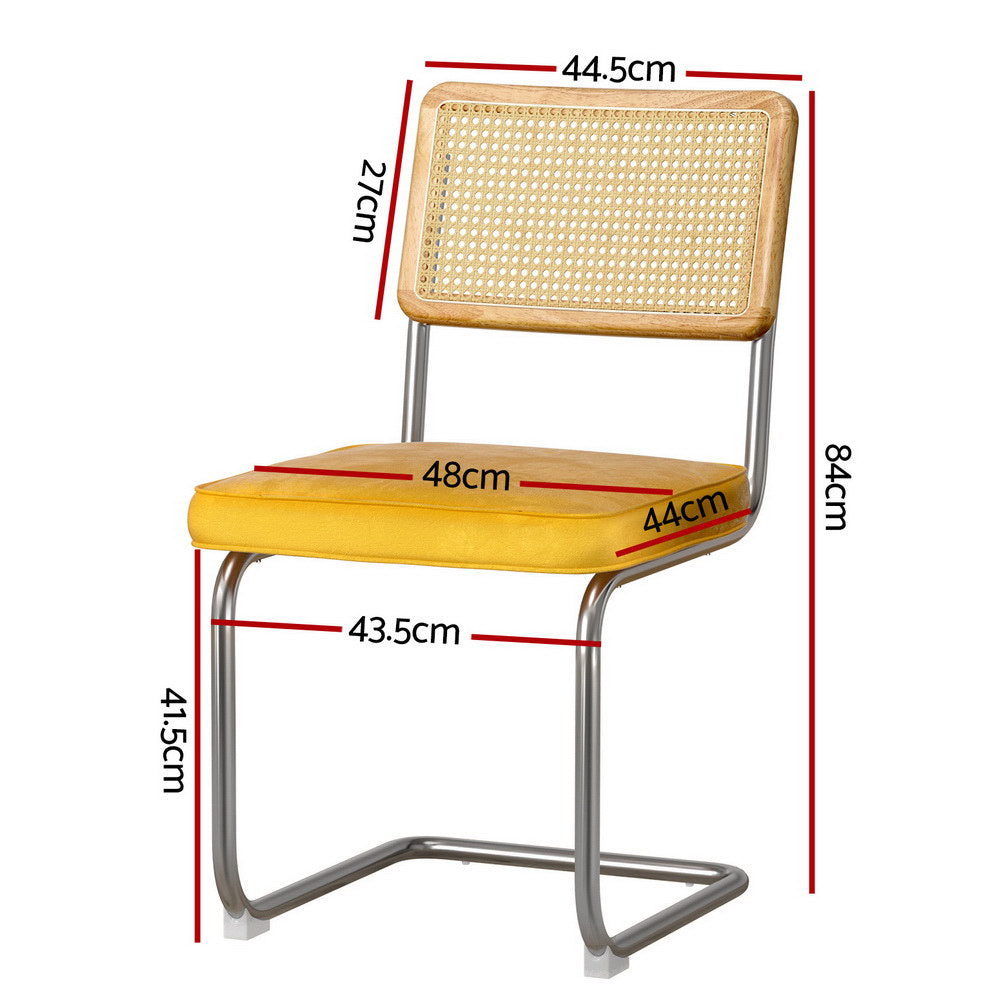 Artiss 4x Velvet Rattan Cantilever Dining Chairs