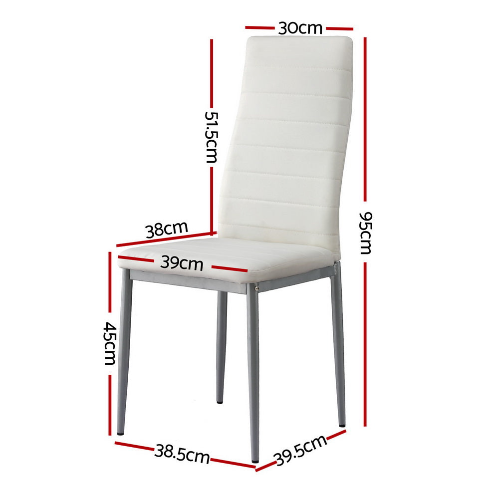 Artiss 4x Leather Channel Tufted Dining Chairs White
