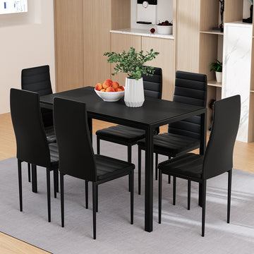 Artiss 7 Piece Black Dining Table & Chair Set