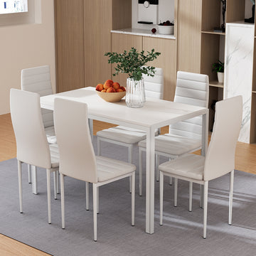 Artiss 7 Piece White Dining Table & Chair Set