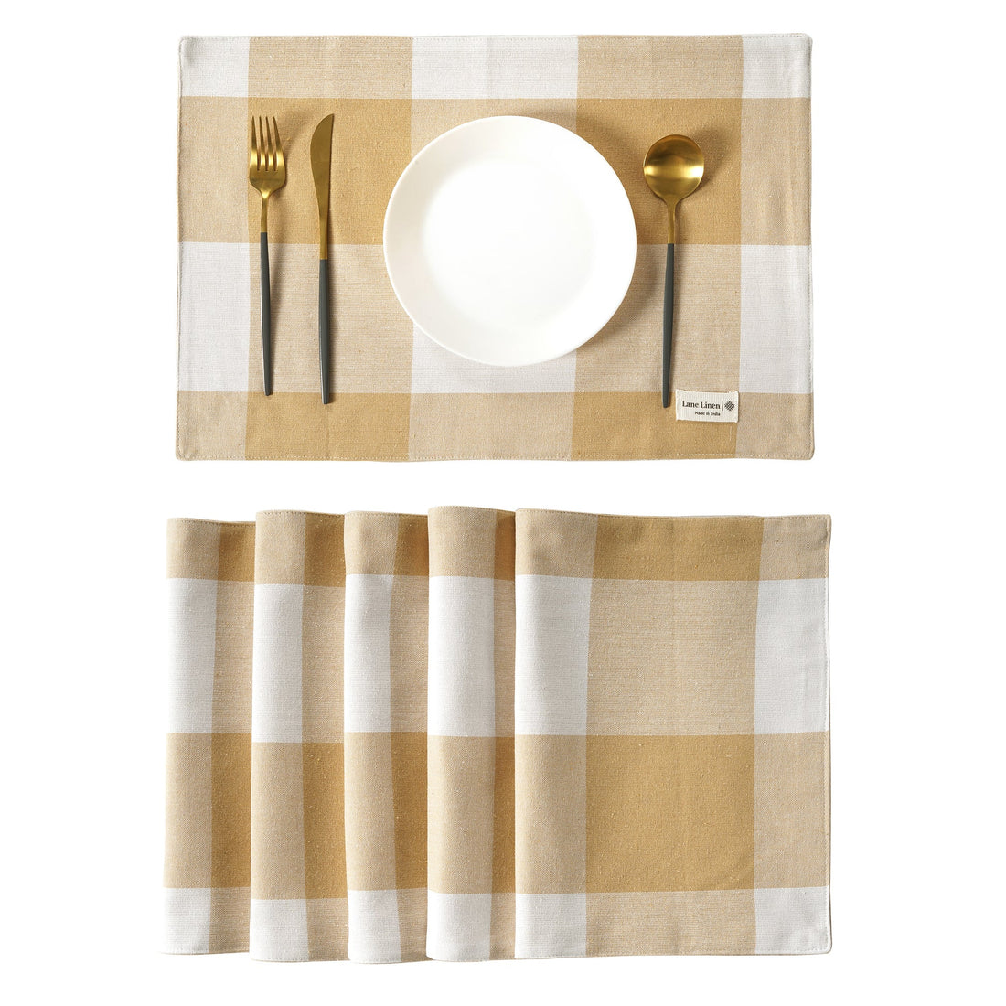 Set of 6 Placemats - Beige Check