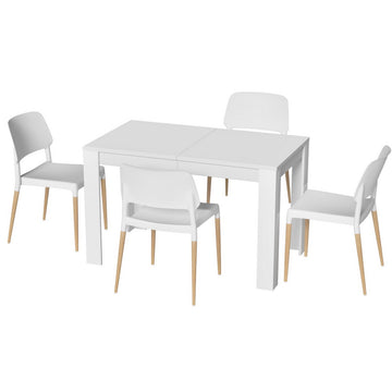 Artiss 5-Piece White Wood Dining Table Set