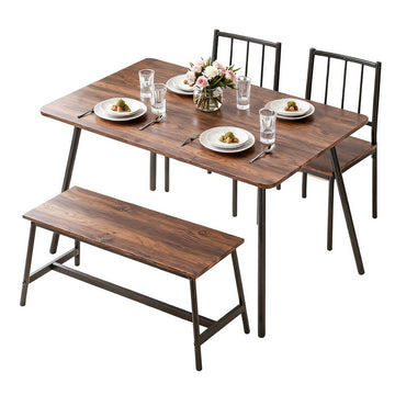 Artiss 4-Piece Rustic Brown Dining Table & Bench