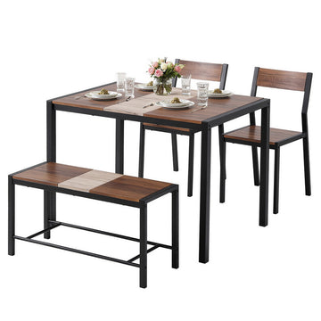 Artiss 4-Piece Rustic Brown Dining Table & Bench