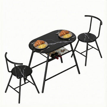 Artiss 3-Piece Black Marble Bistro Dining Set