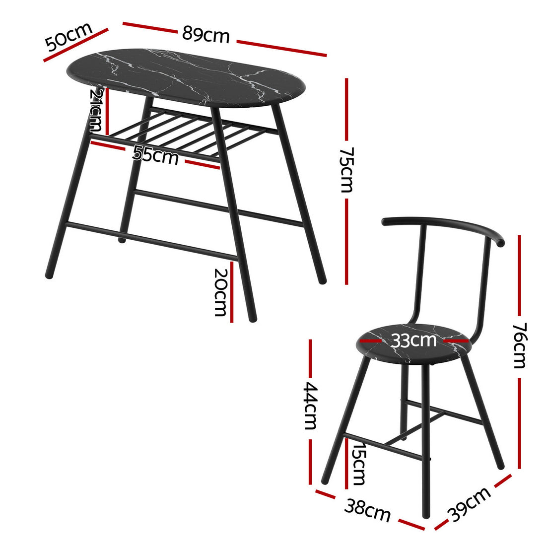 Artiss 3-Piece Black Marble Bistro Dining Set