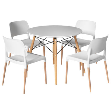 Artiss Replica White Dining Table & 4 Chairs Set