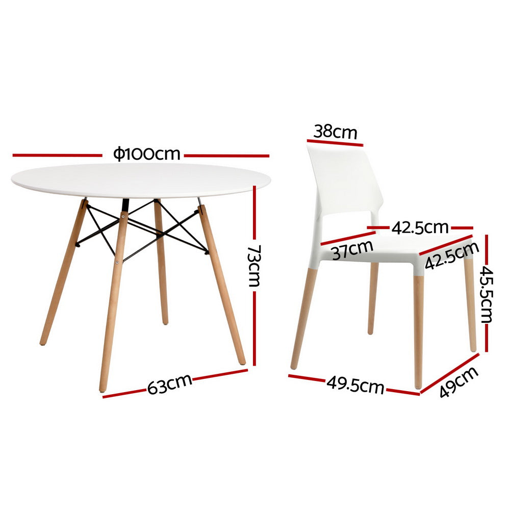 Artiss Replica White Dining Table & 4 Chairs Set