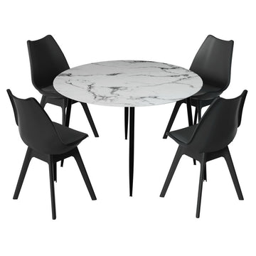 Artiss Marble Dining Table & 4 Black Chairs Set