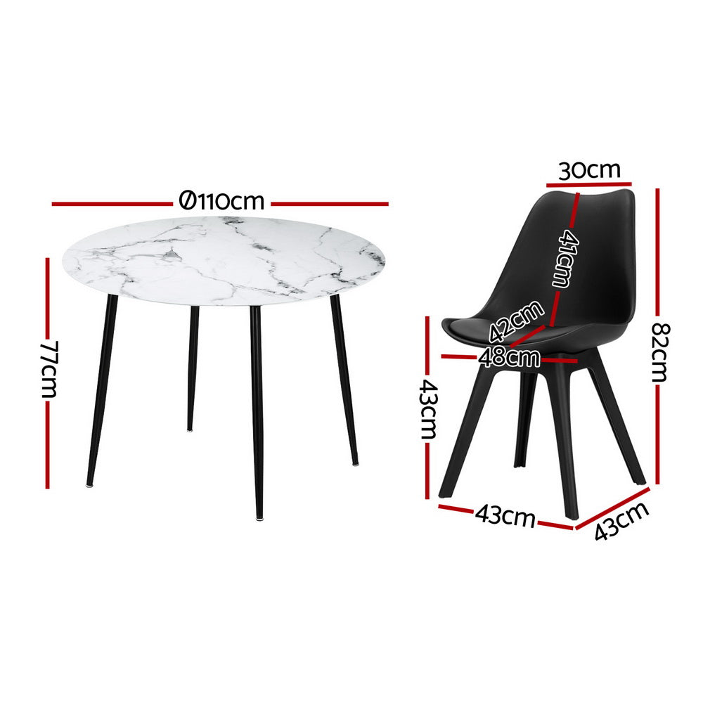 Artiss Marble Dining Table & 4 Black Chairs Set