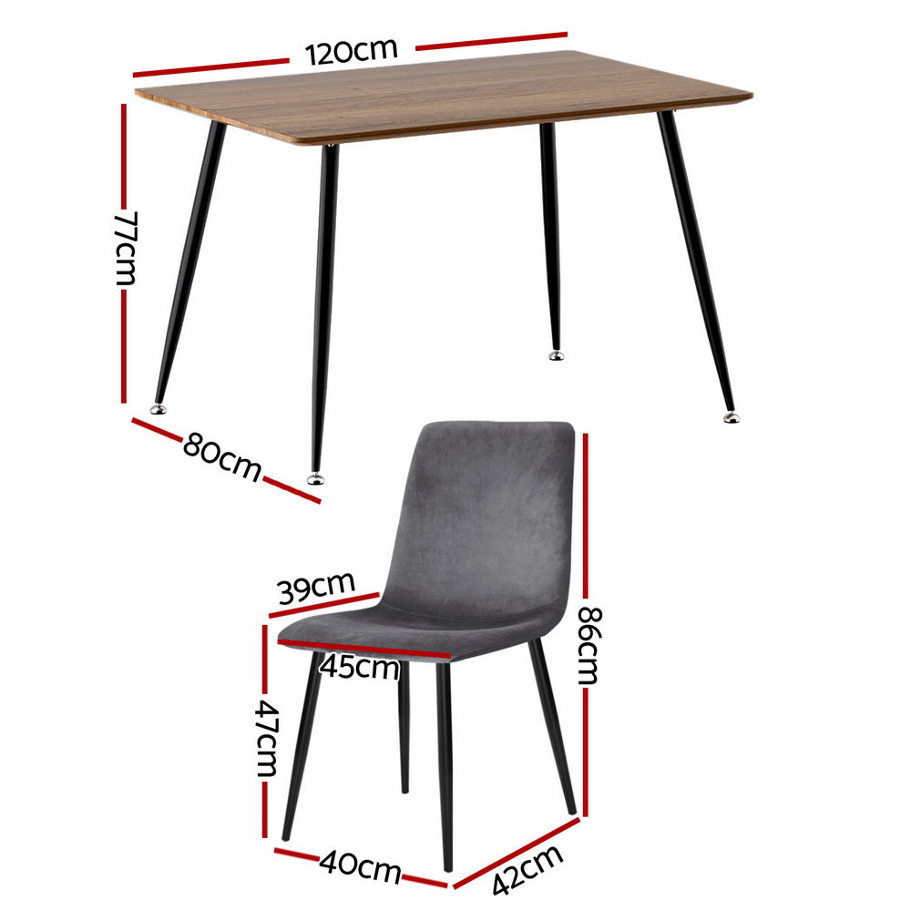 Artiss 5-Piece Grey Velvet Dining Table Set